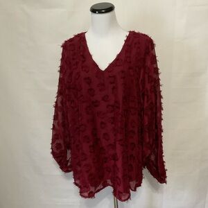JODIFL Maroon Burgundy eyelash polka dot pullover blouse NWT Size medium